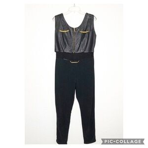 Andrea Isabella vintage black gold leather mesh sleeveless jumpsuit size Large